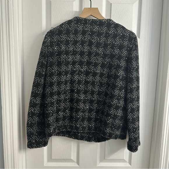 J. Crew Jacket Zip Up Houndstooth Black Preppy Academia Fall Wool Size 8 Medium - Picture 5 of 6